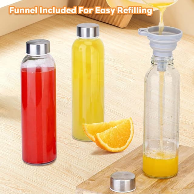 Detalle de ZhouZGlass 500ml Glass Juice Bottles (Set of 6) with Stainless Steel Airtight Lids