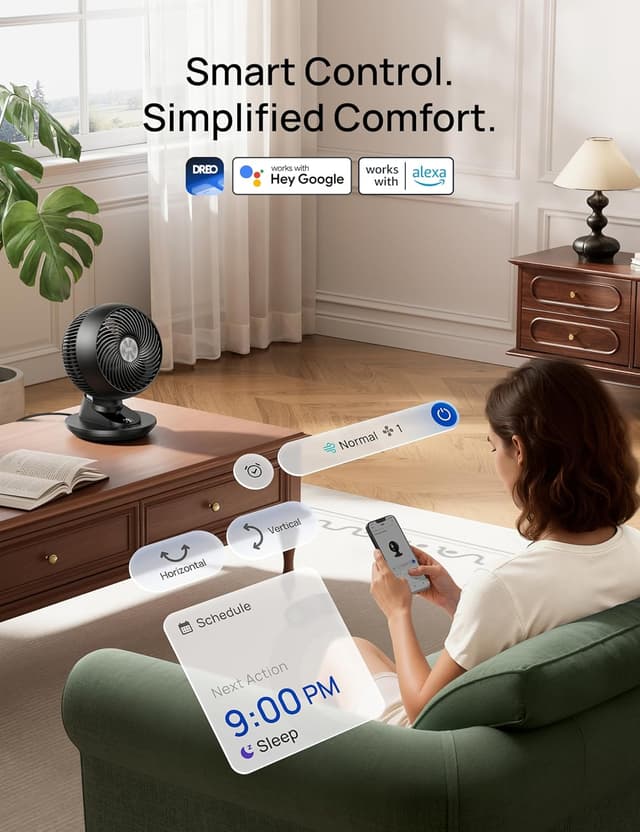 Thumbnail 6 de DREO Smart Fan for Bedroom (Desk Fan, 12 Inches) with App/Voice Control, 90° Oscillation, 20 dB Quiet, 9 Speeds
