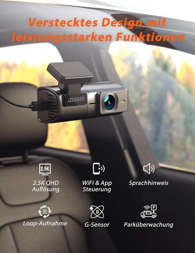 Detalle 2 de iZEEKER 2,5K Dashcam 1440P mit WLAN und 32GB SD