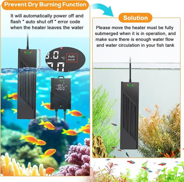 Detalle de hygger Aquarium Heizstab 500 W – digital einstellbarer Submersions-Heizer mit LED-Display für 250–343 l Freshwater