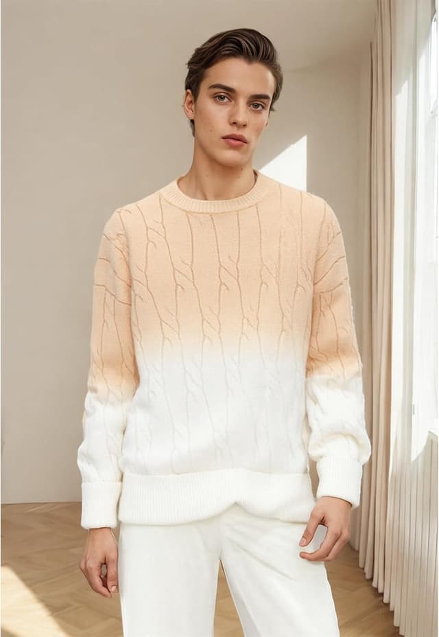 Detalle 2 de GURUNVANI Unisex-Pullover mit Farbverlauf und Rundhalsausschnitt (gedrehte Textur)