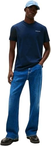 Detalle de Tommy Jeans TJM Slim Linear SS: camiseta para hombre en pack de 2 (negro y azul marino) talla XXL