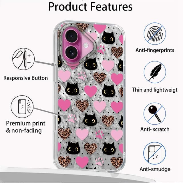 Detalle de Tedyhulle Hülle für iPhone 16 (6,1") – dünnes TPU/PC Cover mit süßem Katzenmotiv