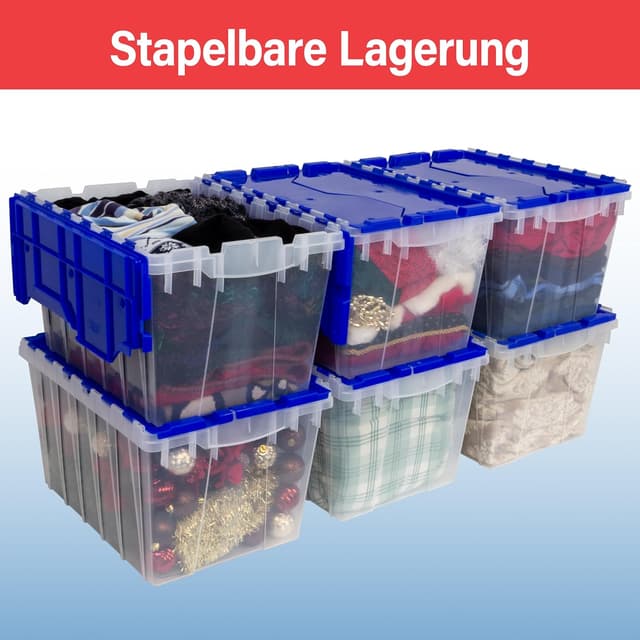 Detalle de Akro-Mils Storage Box 12 Gallon (klar/blau) mit durchgehenden Scharnieren