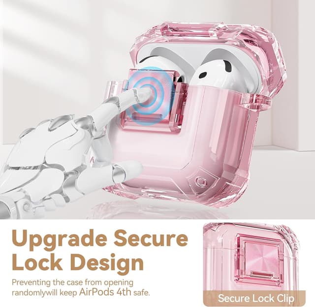 Detalle de Wowwat AirPods 4 Case with Safety Lock, Clear Soft TPU Cover + Keychain & Cleaning Kit (Clear Pink)