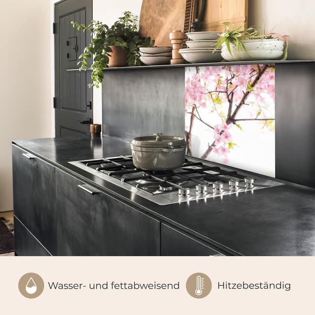 Thumbnail 6 de KitchenYeah© Spritzschutz Küche 80x80 cm – selbstklebende Küchenrückwand mit Glasoptik-Design (Kirschblüte, rosa)