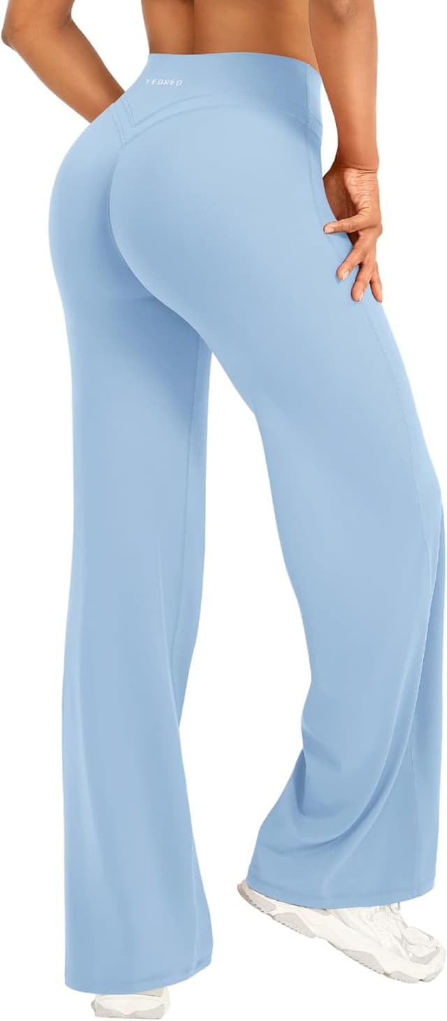 Detalle de YEOREO Straight Leggings für Damen – blickdichte High-Waist Yoga- und Gym-Hose mit nahtfreiem Front-Design