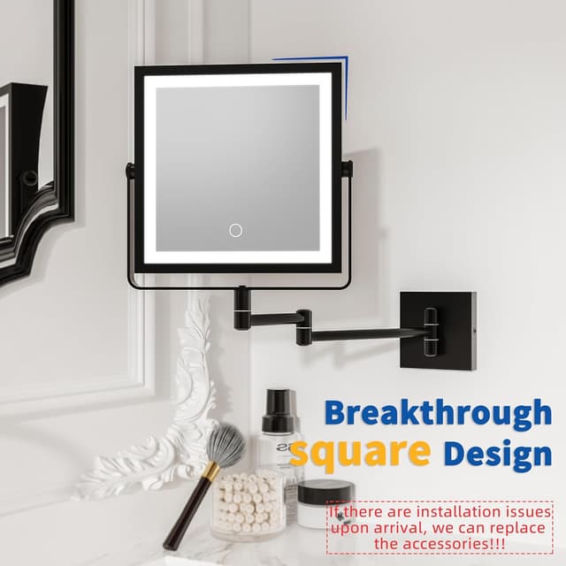 Detalle de Ruacq Rechargeable Wall Mounted Makeup Mirror with Lights (1X/10X, 3-Color Dimmable, 360° Arm)