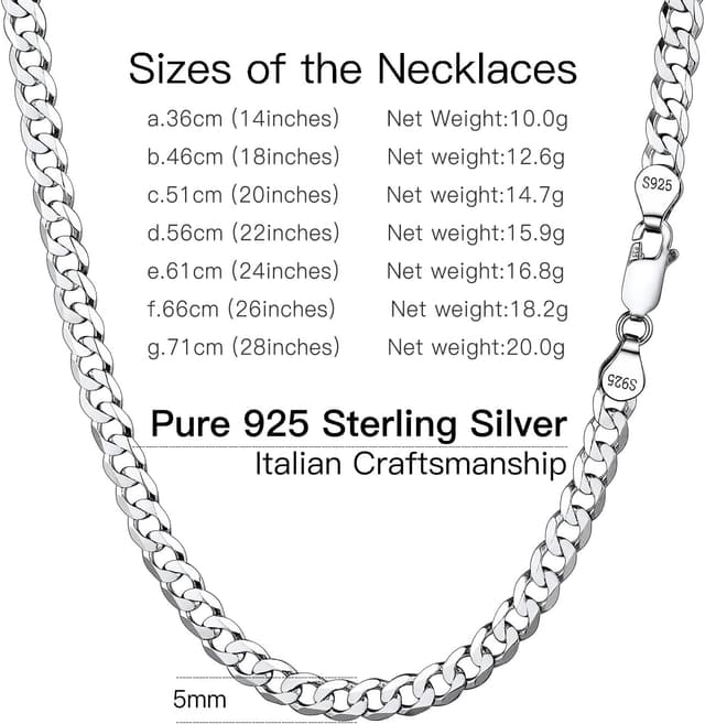 Detalle 2 de Suplight chaîne en argent 925 maille cubaine pour homme, 3 mm/5 mm (tailles 36 à 71 cm)
