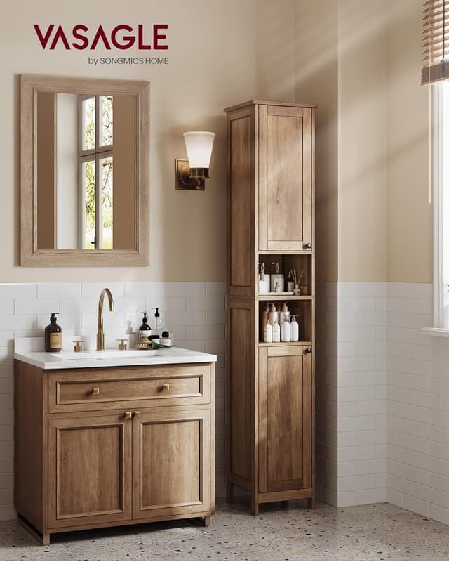 Detalle 2 de VASAGLE BBK566KB01 mobile da bagno salvaspazio con luce attivata dalla porta, 30 cm