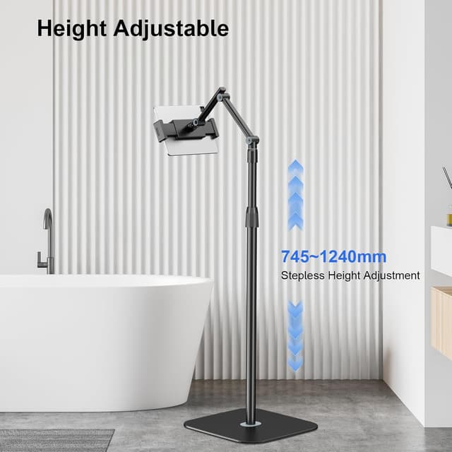 Detalle de IMtKotW Tablet Bodenständer – universelle Tablet-Halterung mit Heavy-Duty-Basis, höhenverstellbar (4,7–12,9 Zoll) und 360° drehbar