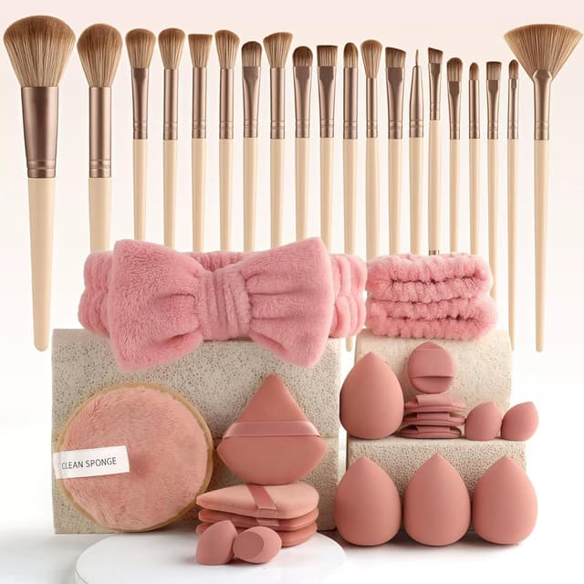 Detalle de 40-teilige Make-up-Pinsel-Set (40 Stück) mit Schwamm für Foundation – Beige
