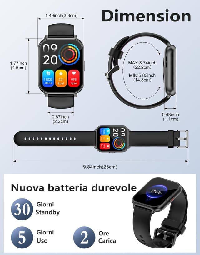 Thumbnail 5 de RUIMEN Smartwatch compatibile Android e iOS con saturimetro