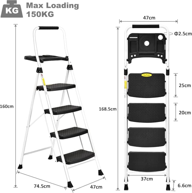 Thumbnail 4 de HBTower Trittleiter 3 Stufen klappbar, bis 150 kg 🪜