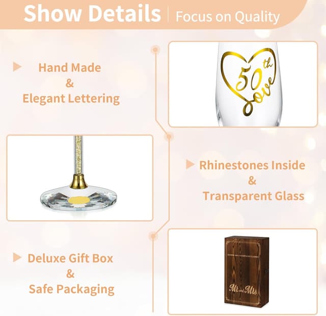 Thumbnail 5 de NUPTIO 50th Anniversary Gold Champagne Flutes set