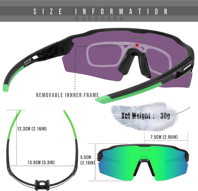 Detalle 2 de Queshark occhiali ciclismo uomo e donna con lenti intercambiabili TR90 e UV400