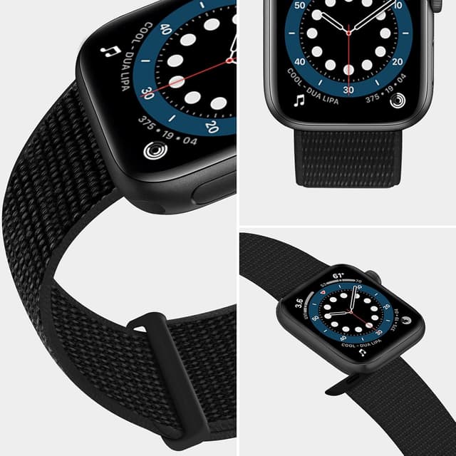 Detalle de GZ GZHISY JuQBanke Sport Loop Nylon Band for Apple Watch (Dark Black) — 42mm / 44mm / 45mm