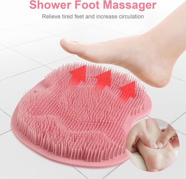 Detalle de ACWOO Shower Foot Scrubber Mat (Pink) – non-slip suction cups foot exfoliation & massage