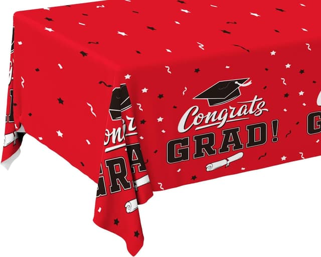 Detalle de Gatherfun Graduation Party Decorations Class Red “Congrats Grad” Tablecover Set (3 pcs) 54"x108