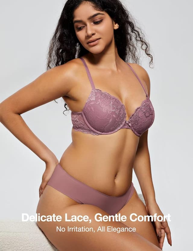 Detalle de Deyllo Push-Up-BH für Damen mit Spitze – gepolsterter Bügel-BH mit Trägern zum Verstellen
