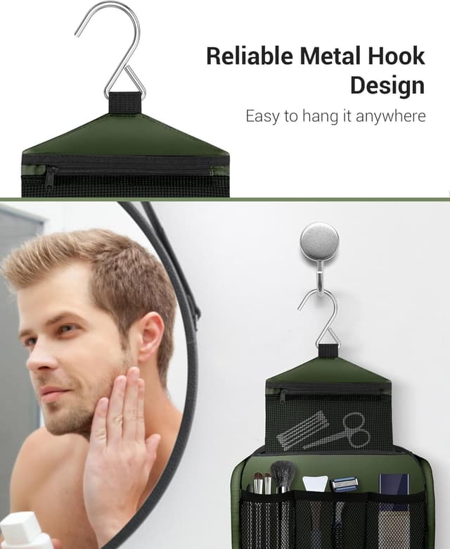 Detalle de Maliton Large Hanging Toiletry Bag (Waterproof, Green) with 4 Compartments