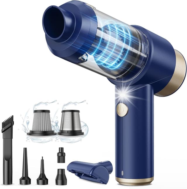 Detalle de Mecanto Mecanto Car Vacuum Handheld Vacuum Cleaner (Blue) — 15000PA Suction, HEPA Filter, Air Duster & Blower