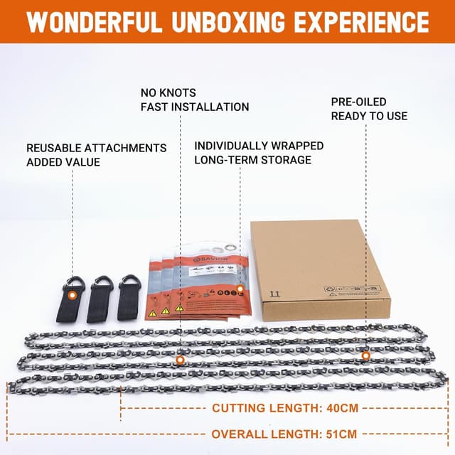 Detalle 2 de SAVIOR 3er-Set Sägekette für 40 cm Schwert (3/8"LP, 1,3 mm, 56 TG) – kompatibel u. a. mit Oregon, Makita, Einhell