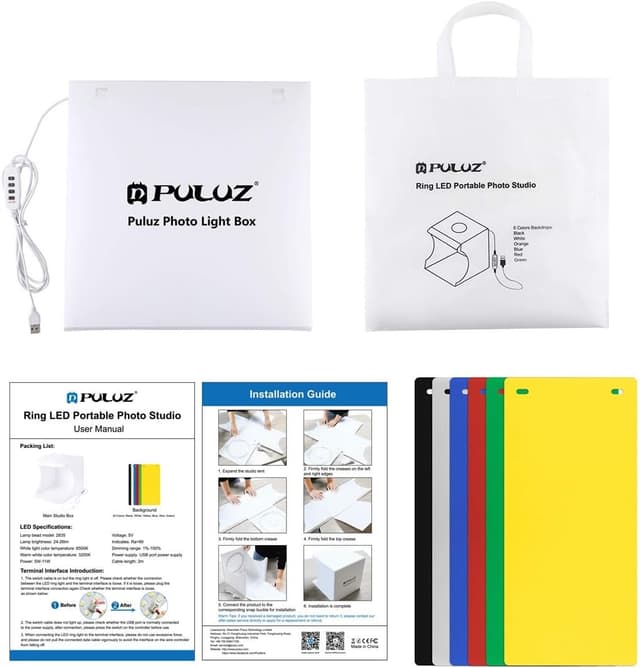 Thumbnail 6 de PULUZ 30CM Portable Photo Light Box Ring Light for Product Photography with 128 Lamp Beads & 6 Backdrops