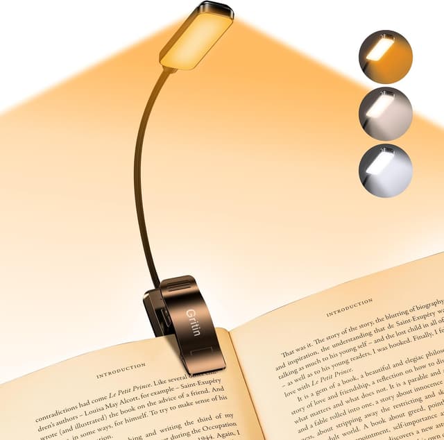 Detalle de Gritin 9 LED luce per lettura libri a letto con clip ricaricabile 3 temperature colore e dimmer
