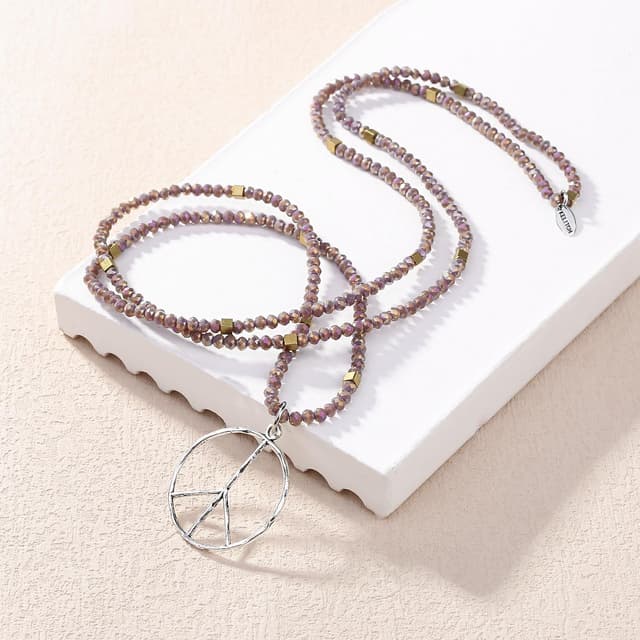 Detalle de KELITCH Classic Peace Anhänger Halskette „Love“ mit Frosted Crystal Perlen (lila, A)