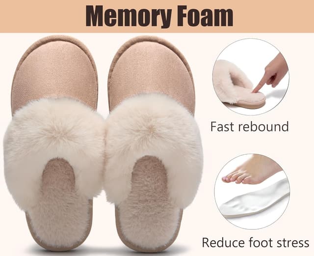 Thumbnail 6 de Misolin Women’s Memory Foam Fluffy Slip-on Slippers (Faux Suede, Fur Lined) with Anti-Skid Sole
