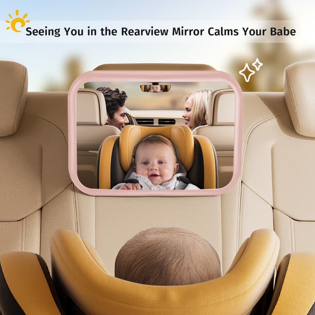 Detalle de Mirrorsafe Baby Car Mirror Pink – rear-facing baby seat mirror with 360° rotation and shatterproof view