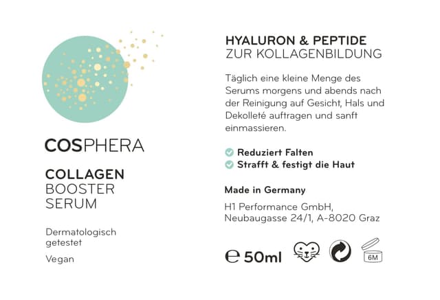 Detalle 2 de Cosphera Collagen Booster Serum (50 ml) Vegan mit Hyaluronsäure, Peptiden & Vitamin B3