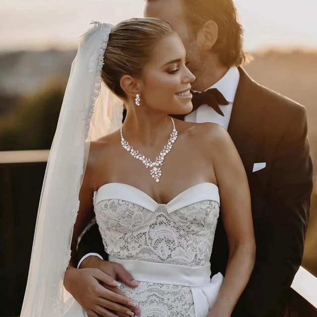 Detalle de Cangall Braut Schmuckset für Damen mit Strass Kristall – Halskette mit Anhänger & Ohrstecker