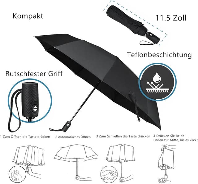 Detalle 1 de AMVUZ Taschenschirm mit Windschutz