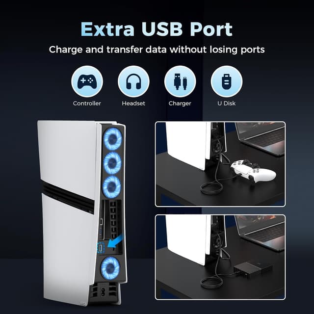 Thumbnail 5 de 4 Cooling Fan for PS5 Pro Accessories – Upgraded quiet cooler fans with adjustable speed and USB port (PS5 Pro only)