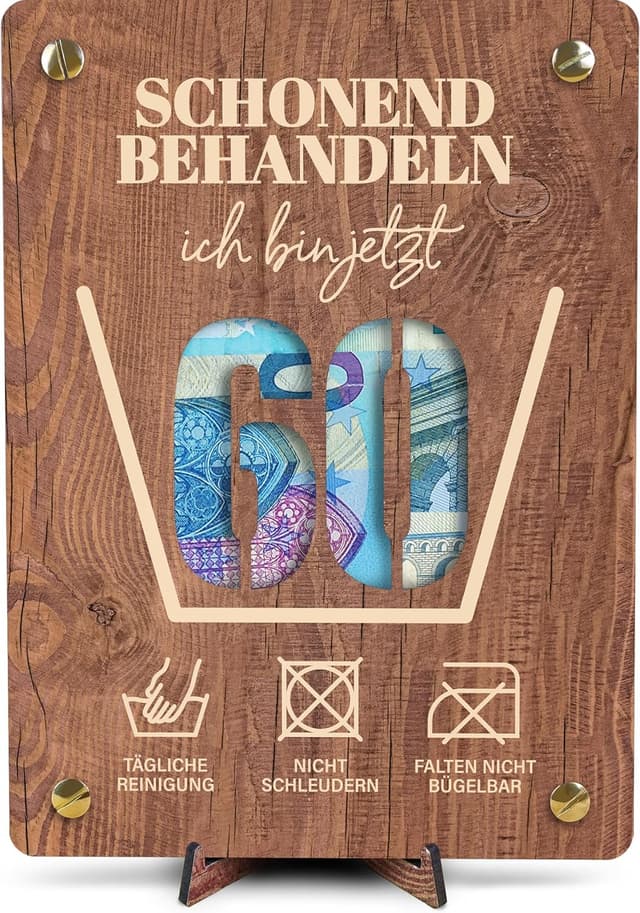 Imagen de 60 Geburtstag Geldgeschenk XL Holz 20x15 cm en OfertitasTOP