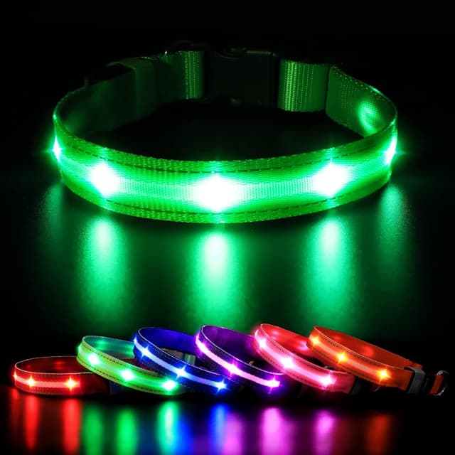 Detalle de MASBRILL Light Up Dog Collar (Rechargeable LED, Waterproof, 3 Modes) – Green, Size L