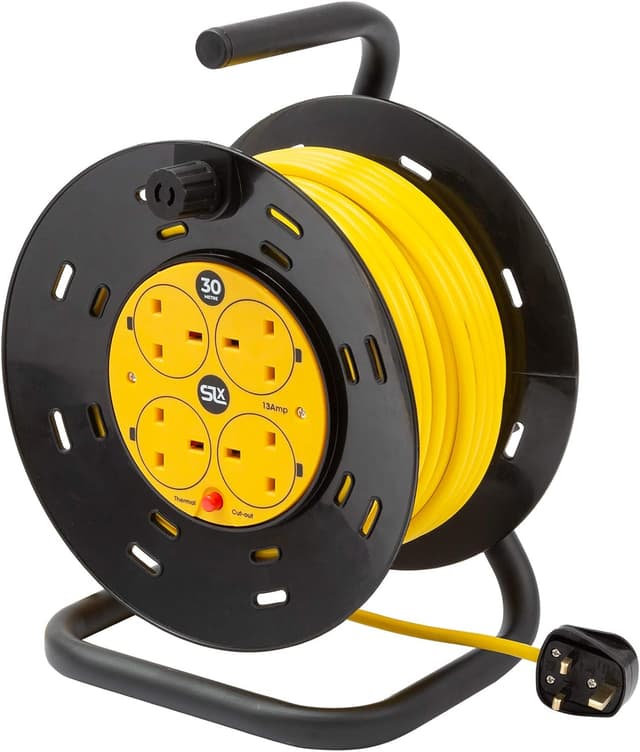 Detalle de SLx Extension Lead 30m Heavy Duty Cable Reel with 4 Sockets and Thermal Cut-Out Protection (13A fused UK plug)