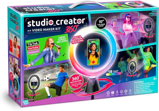 Detalle de Canal Toys Studio Creator 360 Video Maker Kit (Green Screen, Tripod & Motion Tracker) with 10" Multicolor LED Ring Light