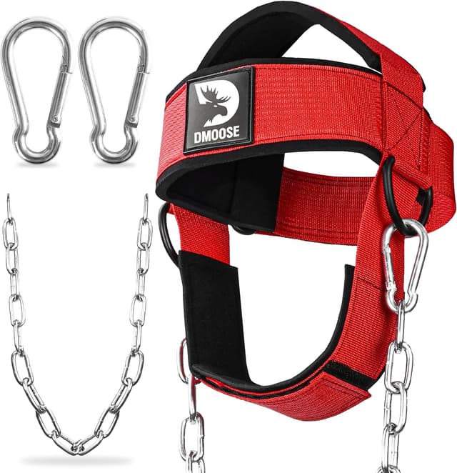 Detalle de DMoose Fitness Neck Harness for Weight Lifting with adjustable head & chin strap and steel chain