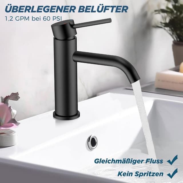 Detalle de FORIOUS Wasserhahn Bad Waschtischarmatur Schwarz mit Einhandgriff