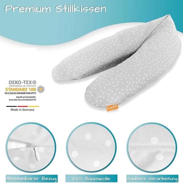 Detalle de joyfill® Stillkissen Mikroperlen 190 cm – Schwangerschafts- & Stillkissen XXL, nachfüllbar, Made in Germany