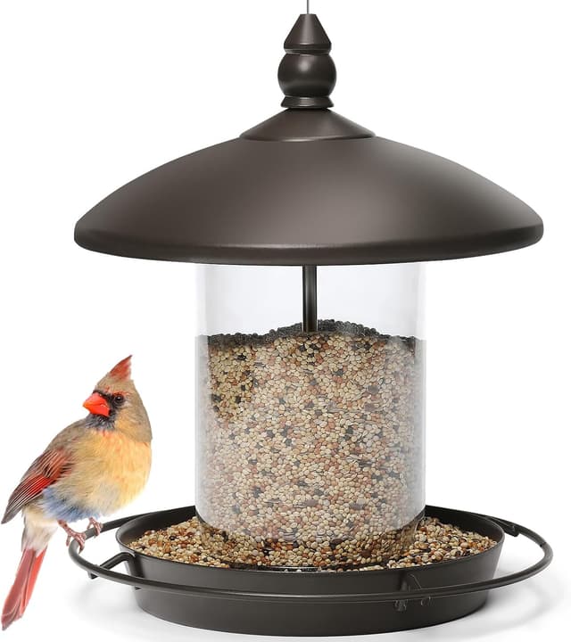Detalle de Youvip Metal Roof Bird Feeder (Chew-Proof) for Outdoor Hanging Wild Bird Seeds, Bronze