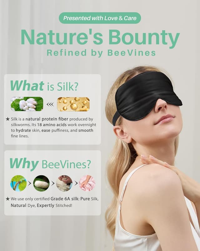 Thumbnail 6 de BeeVines Seiden-Schlafmaske im 2er-Set: Augenmaske aus 100% Seide mit verstellbarem Riemen