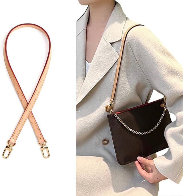 Detalle de Ersatz-Taschenriemen aus Vachetta-Leder von jiesinlov (Multi Pochette Zubehör) – 1,1 cm doppelte Schnalle, 60 cm Länge