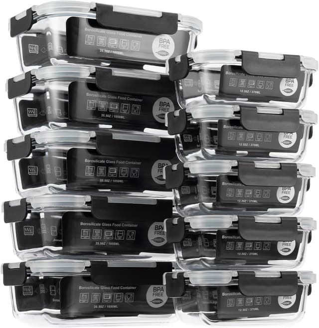 Detalle de S SALIENT 5-pack glass storage containers with lids (borosilicate), airtight & leakproof, BPA-free