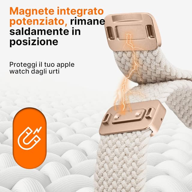 Detalle de Fullmosa cinturino elastico intrecciato per Apple Watch con chiusura magnetica (Nylon Solo Loop) 44/45/46/42/49 mm