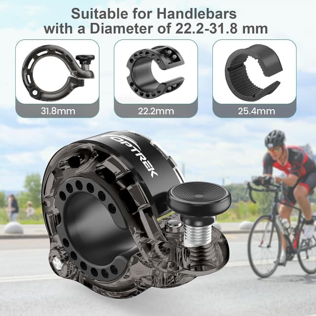 Detalle 1 de toptrek Bike Bell 2025 (Max 110dB) – Waterproof aluminum alloy cycle bell for 22.2–31.8 mm handlebars