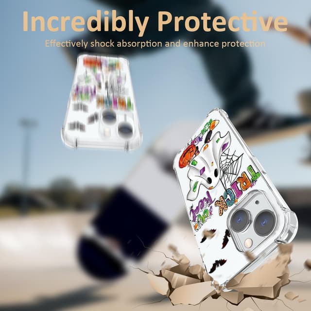 Detalle de CAROKI Clear TPU Phone Case for iPhone 15 with Cute Halloween Ghost Pattern